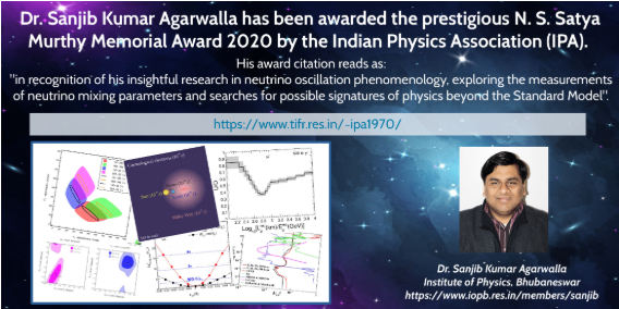 Dr. Sanjib Kumar Agarwalla has been awarded the prestigious DST Swarnajayanti Fellowship 2019-2020