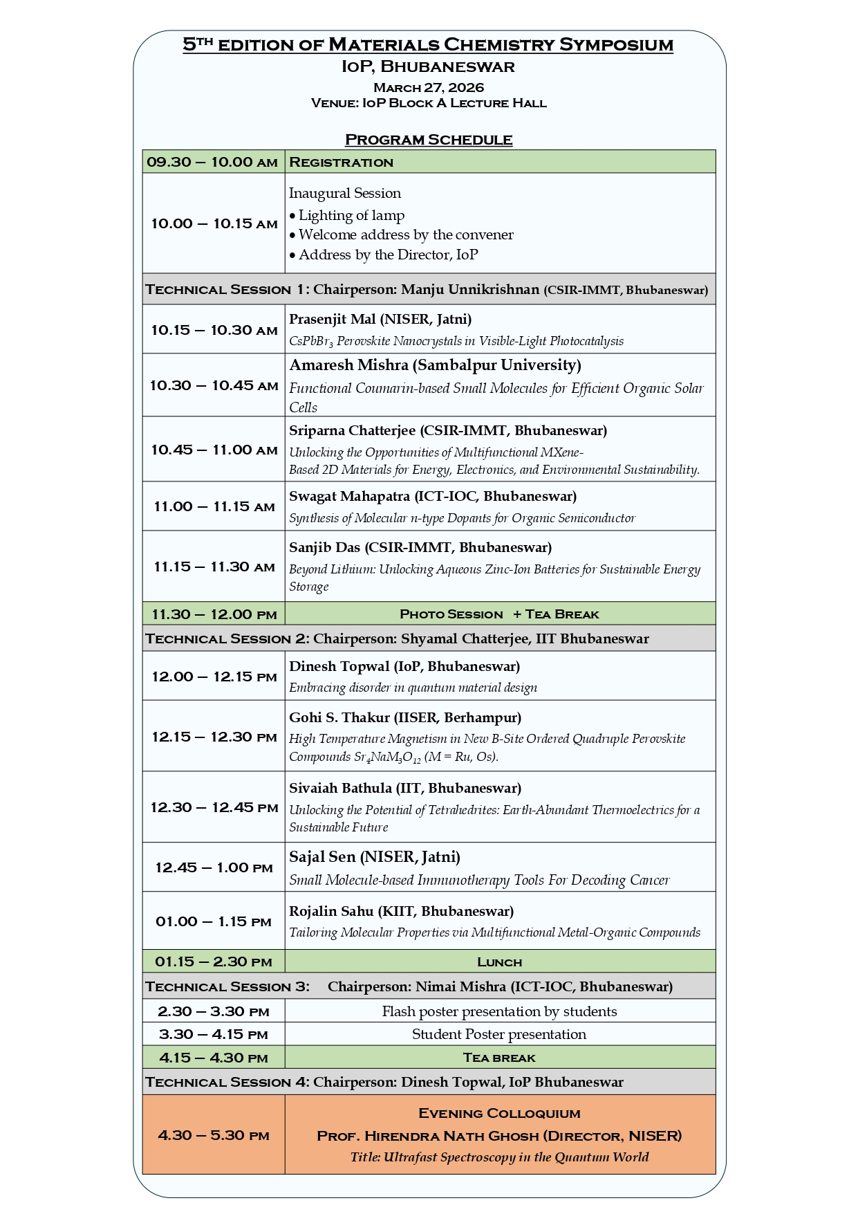 Programme Schedule